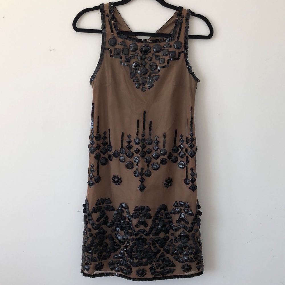 Hoss Intropia brown dress with leather bead detail